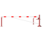Swing barrier | with bracing tube and | pull rope reinforcement | to be fixed by plugs, hot-dip galvanized and red coated with white reflecting rings | Barrier arm length: 3500 mm | with triangular lock